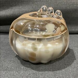 Aldi Kirkton White Glass Pumpkin Candle with lid Floral Design Vanilla